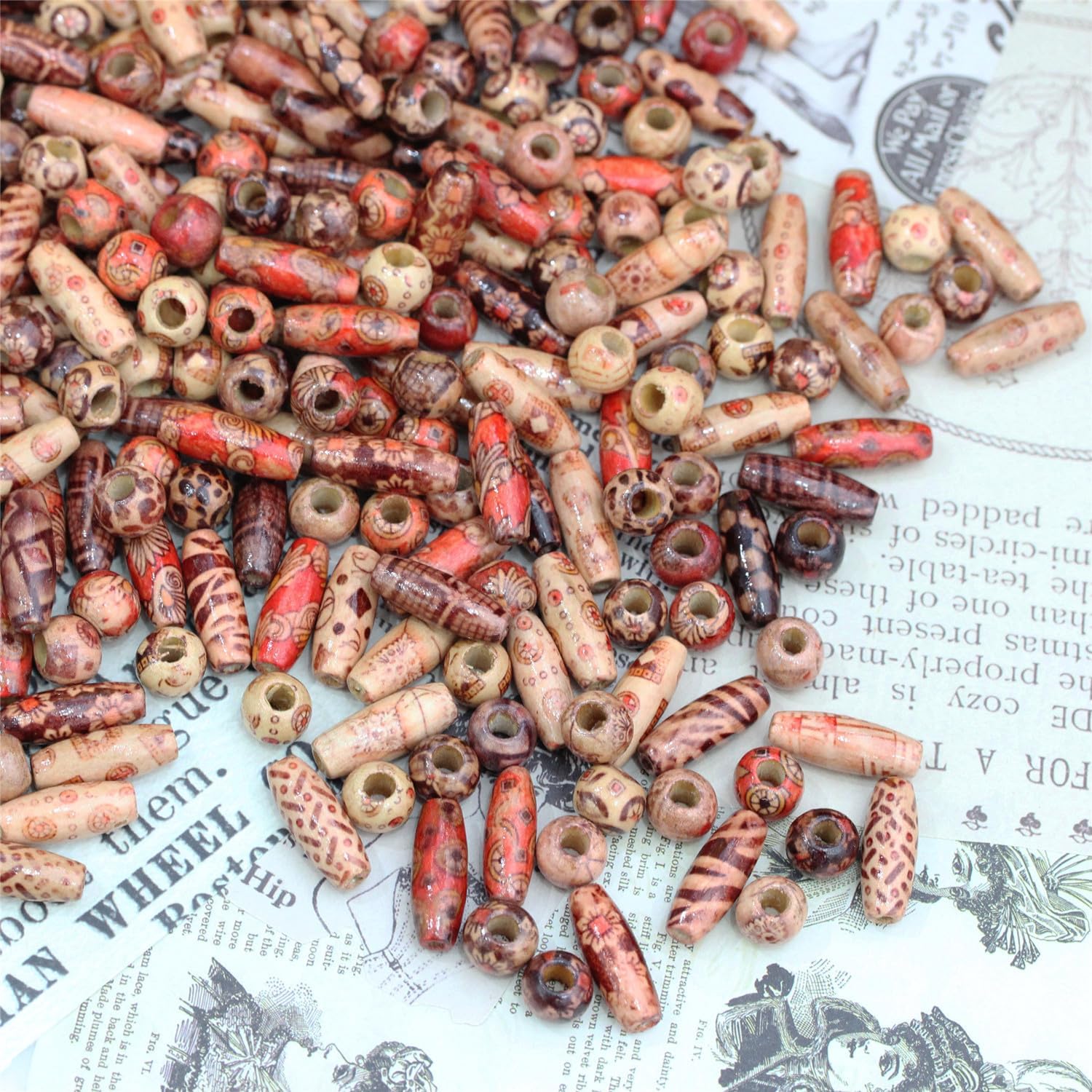 300pcs Mixed Painted Drum Wood Spacer Beads, BetterJonny Barrel Wood Beads Loose Wood Beads Bulk for Hair, DIY Making Bracelet Necklace Jewelry Craft Project(23 * 8mm,9 * 10mm) - Image 2