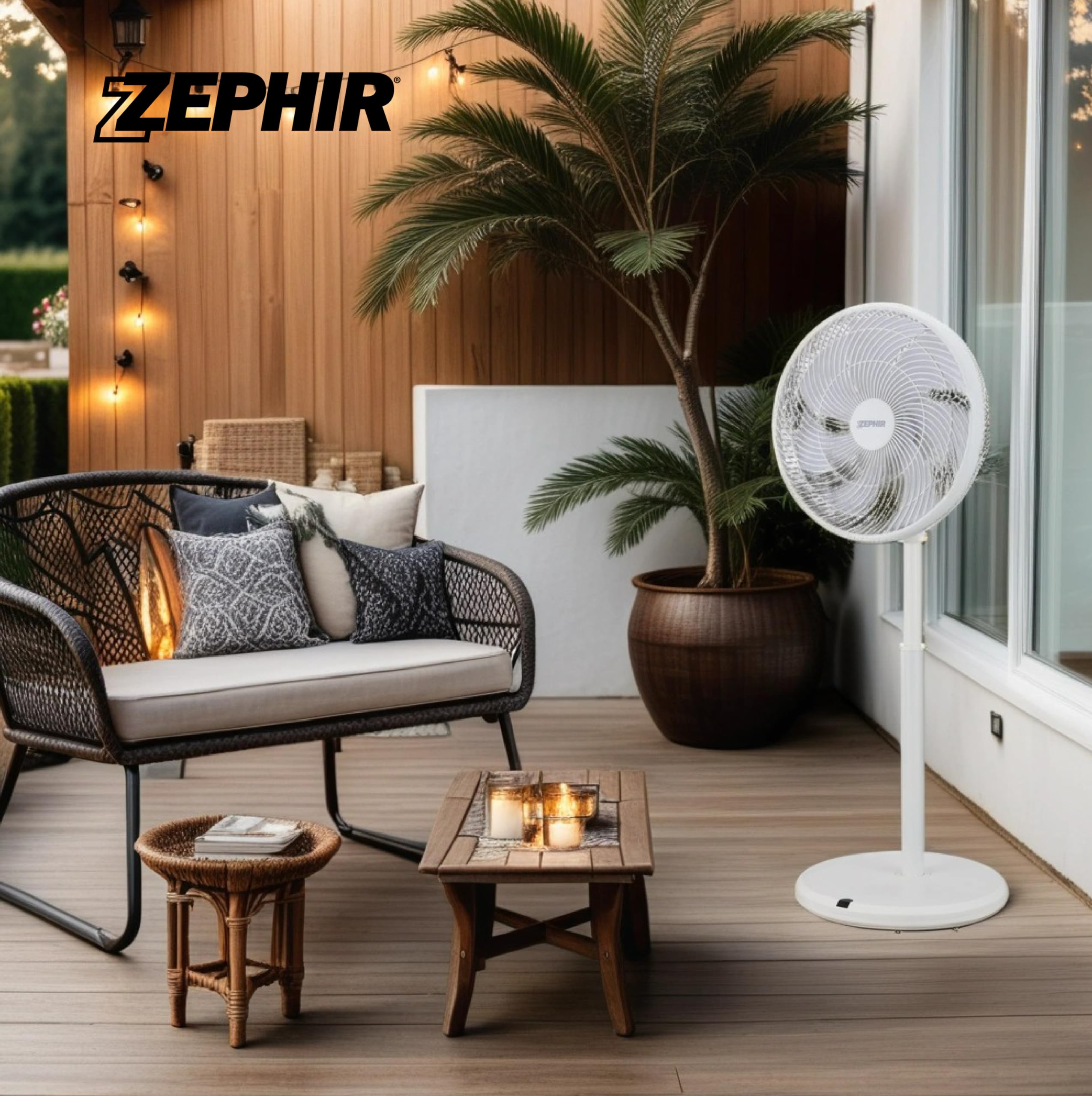 Zephir, Ventilatore Circolare a Piantana 35cm, Motore DC Ultra Silenzioso, 3 Modalità di Ventilazione,10 Velocità, Altezza 850-1080 mm, Telecomando, Timer, Potenza 30W, Cavo 4m