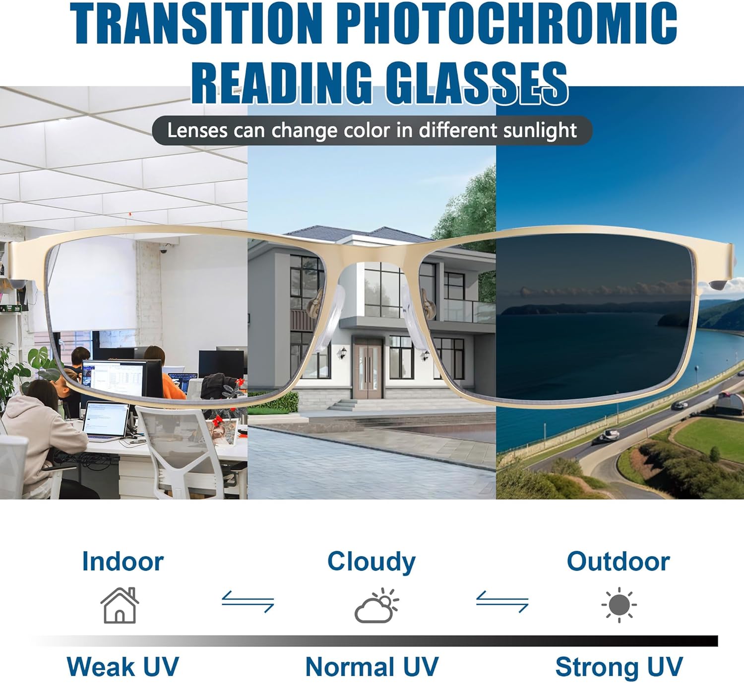 Photochromic Progressive Multifocus Reading Glasses Men Transition Blue Light Blocking Multifocal Computer Readers - Image 3