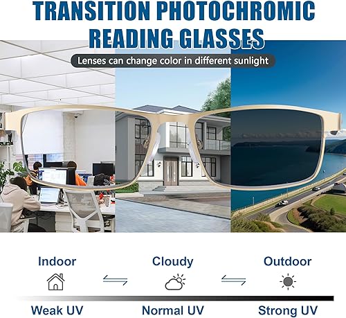 Vista 31 de Gafas de lectura fotocromáticas progresivas multifocales para hombre, transición, bloqueo de luz azul, lectores multifocales para computadora Negro
