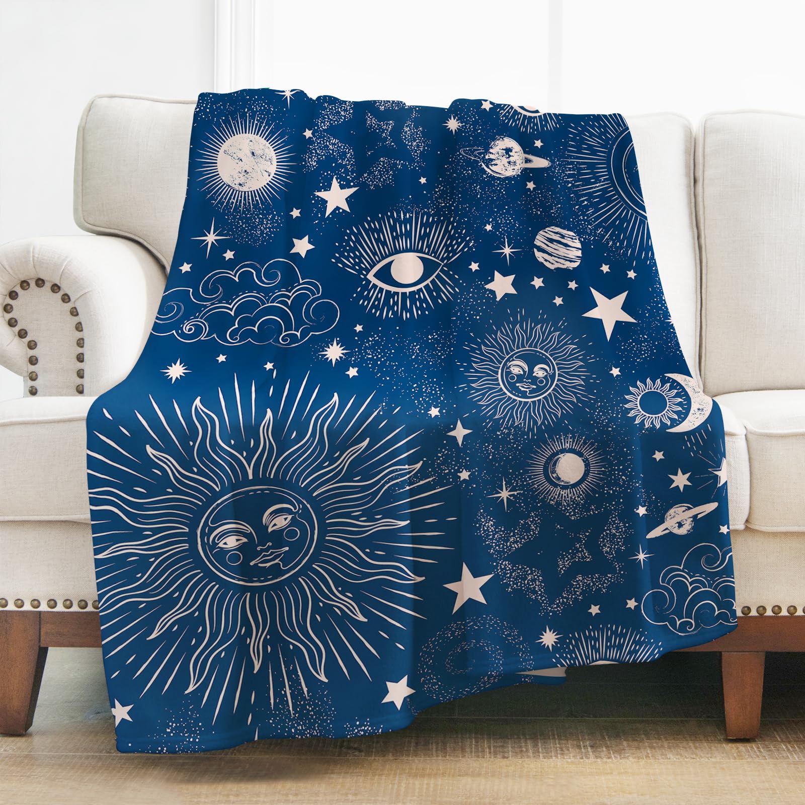 LevensSun and Moon Blanket Gifts for Women Girls Boys, Space Milky Way Psychedelic Decoration for Home Bedroom Living Room Office Dorm, Soft Comfort Lightweight Throw Blankets Black 50"x60"