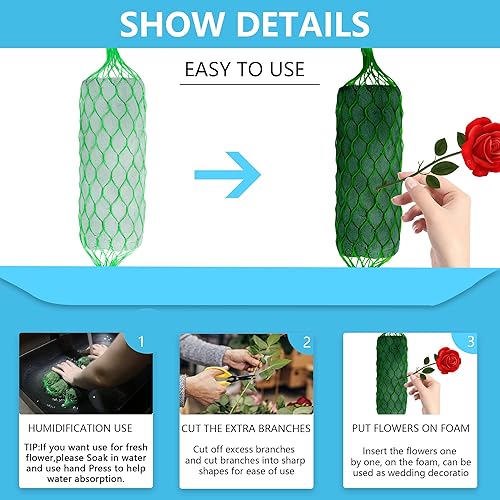 Miniatura 4 de Guirnalda de espuma floral de 14 piezas para flores, kit de bloques de esponja de flores de 9.2 pies, soporte para flores de absorción, puerta de