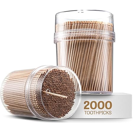 2000 Pieces Wooden Toothpicks | Reusable Container | Sturdy Smooth Finish Tooth Picks |Ornate Handle Cocktail Picks | Toothpicks For Appetizers | Toothpicks Wood