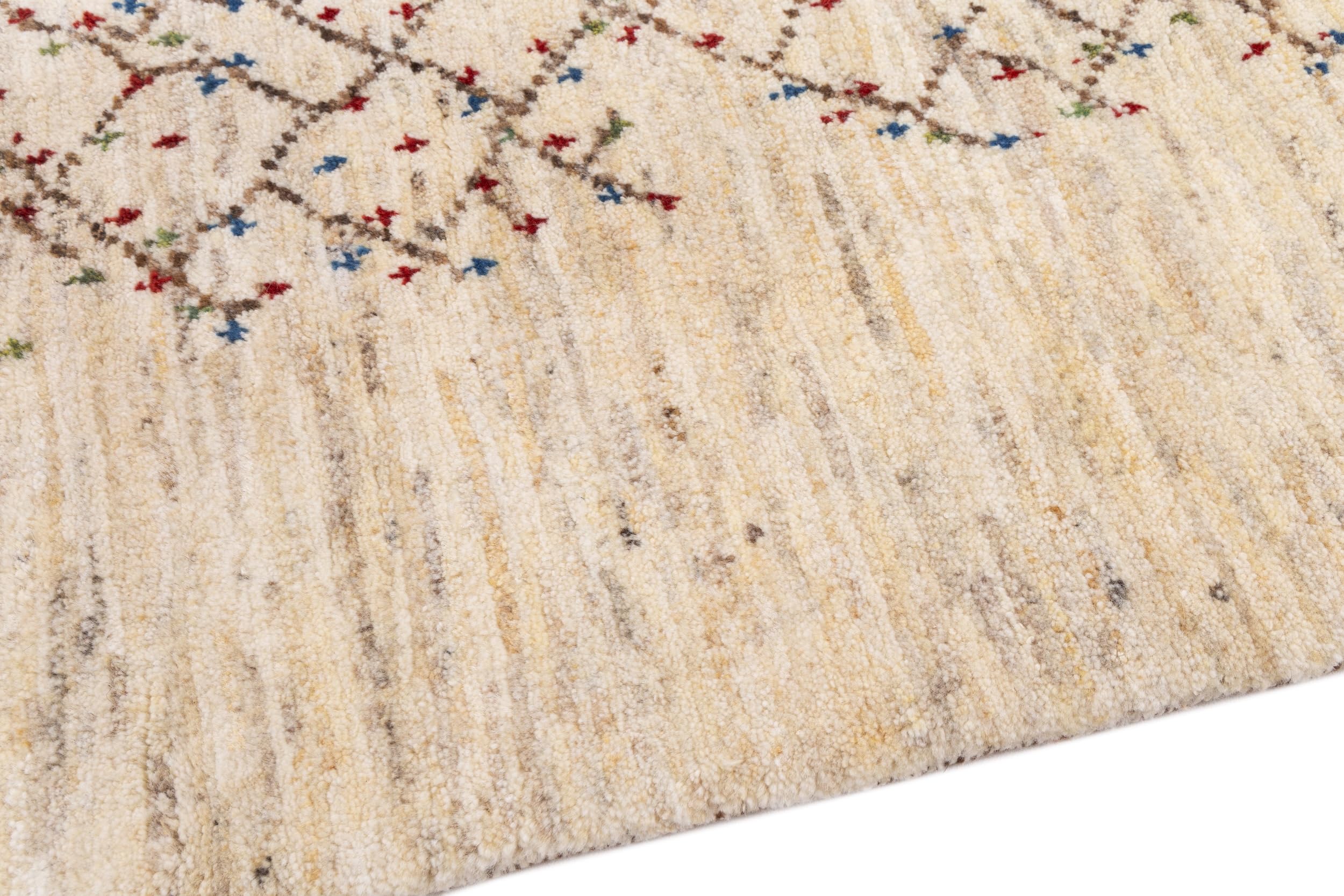 Ręcznie tkany dywan wełniany 152 x 196 cm – 100% naturalna wełna – dywan do salonu i przedpokoju – beżowy wzór drzewa, wytrzymały, nadaje się do ogrzewania podłogowego