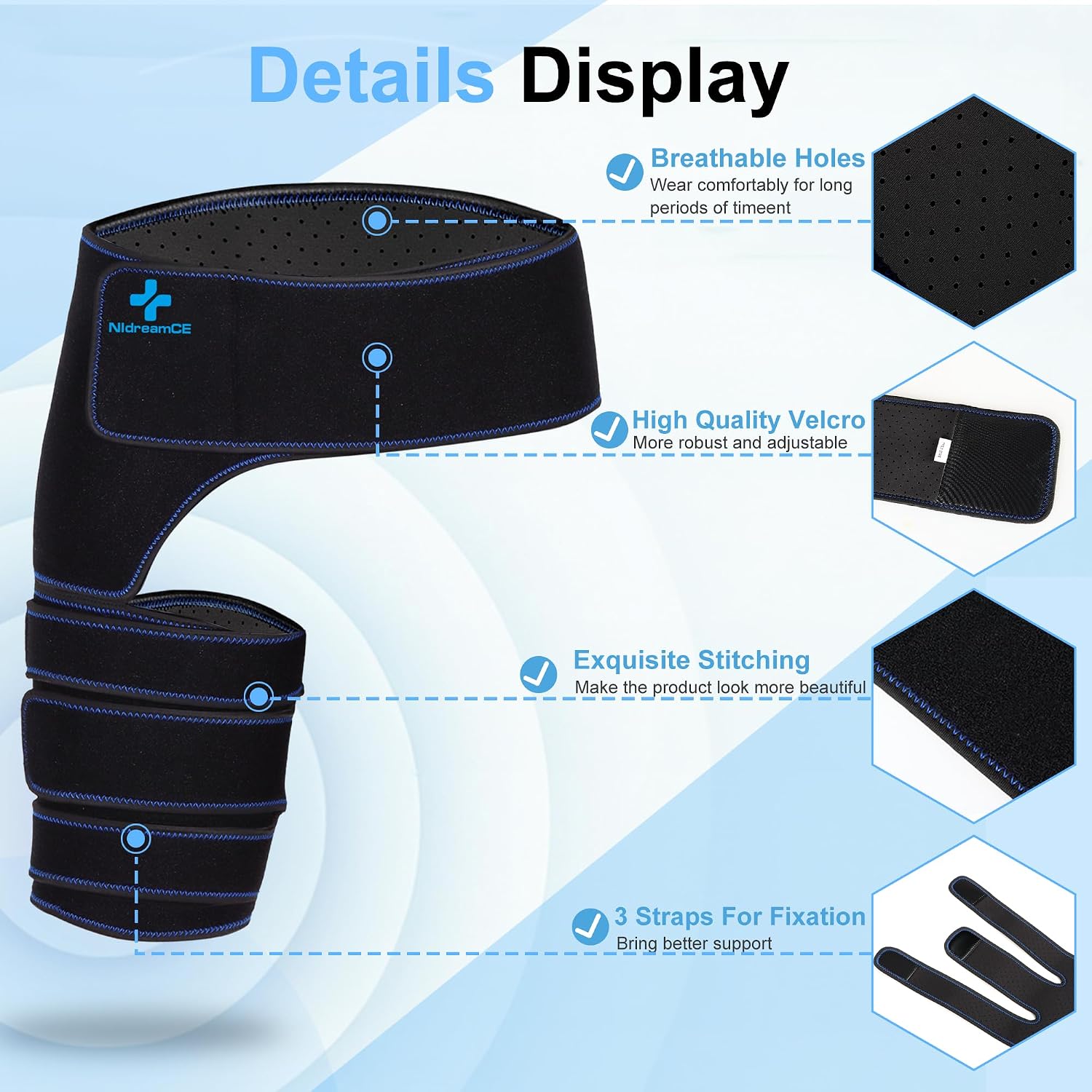 Hip Brace for Sciatica Pain Relief Devices Adjustable Hamstring,Thigh,Groin Compression Wrap Sciatic Nerve Brace for Men and Women –Support for Sciatica Hip Pain Relief (Right)