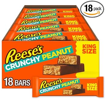REESES Crunchy Peanut Peanut Butter and Peanuts King Size, Candy Bars, 3.2 oz 18 Count