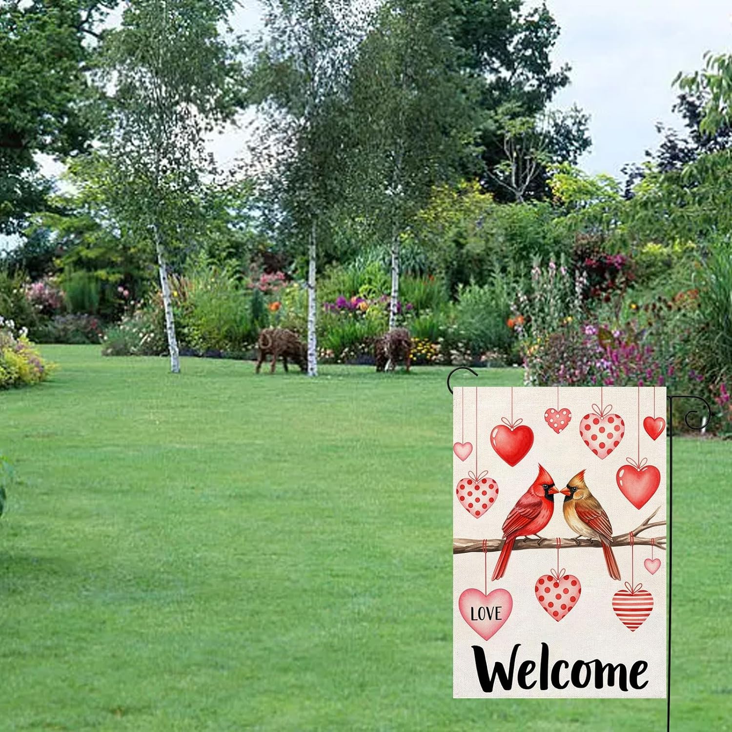Valentines Garden Flags for Outdside 12×18 Double Sided Anniversary Wedding Valentines Cardinal with Love Hearts for House Outdoor Yard Decor image 4