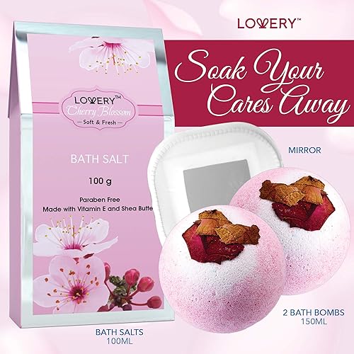 Miniatura 4 de Regalos de San Valentín  Juego de cesta de regalo de spa para baño y cuerpo para mujer  Juego de spa en casa de flor de cerezo con lociones