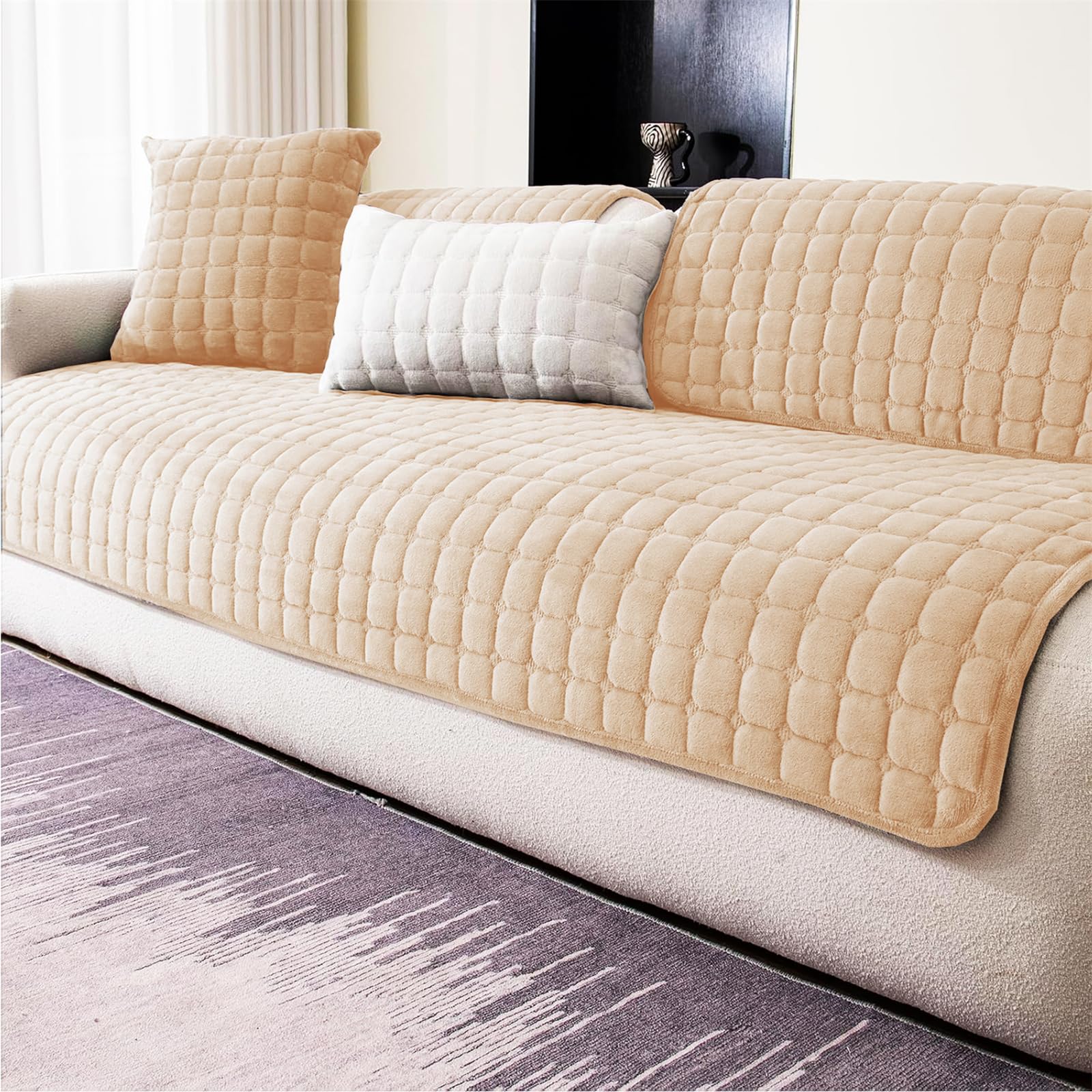 LINGKY Soft Flannel Sofa Covers Washable - Sofa Cushion Covers, Non-Slip Sofa Cover 1 2 3 Seater Couch Covers for Sectional Sofa, Sofa Slipcovers L Shape Furniture Protector (Beige, 70x120cm) — image 1