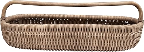 Creative Co-Op Cesta de ratán tejida a mano con asa, bandeja natural