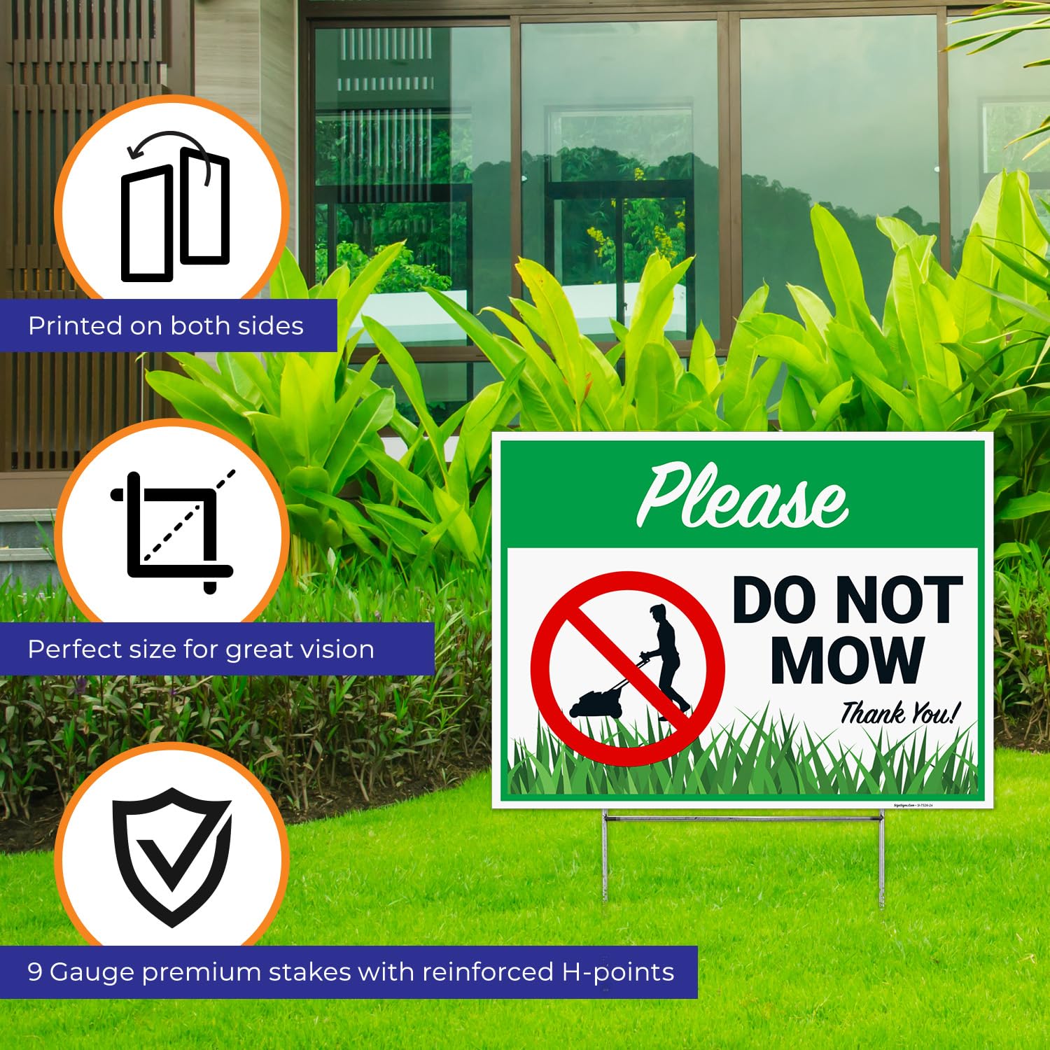 Please Do Not Mow Thank You Sign, Double Sided 18x24 Inches, Corrugated Plastic with Metal H Stake, Made in USA
