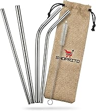 Stainless Steel Straw with Cleaner Brush and Jute Travel Carry Pouch SHOPRITO™, Eco-Friendly, Useful for Tumblers, Sippers & Water Bottles, (Pack of 4, Silver)