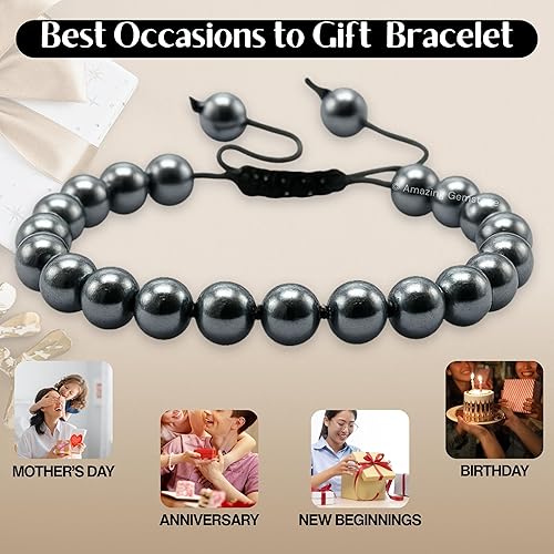 Miniatura 7 de Amazing Gemstone Pulsera de perlas negras para mujeres y hombres, pulsera de cristal curativo de protección, pulsera ajustable con cuentas de