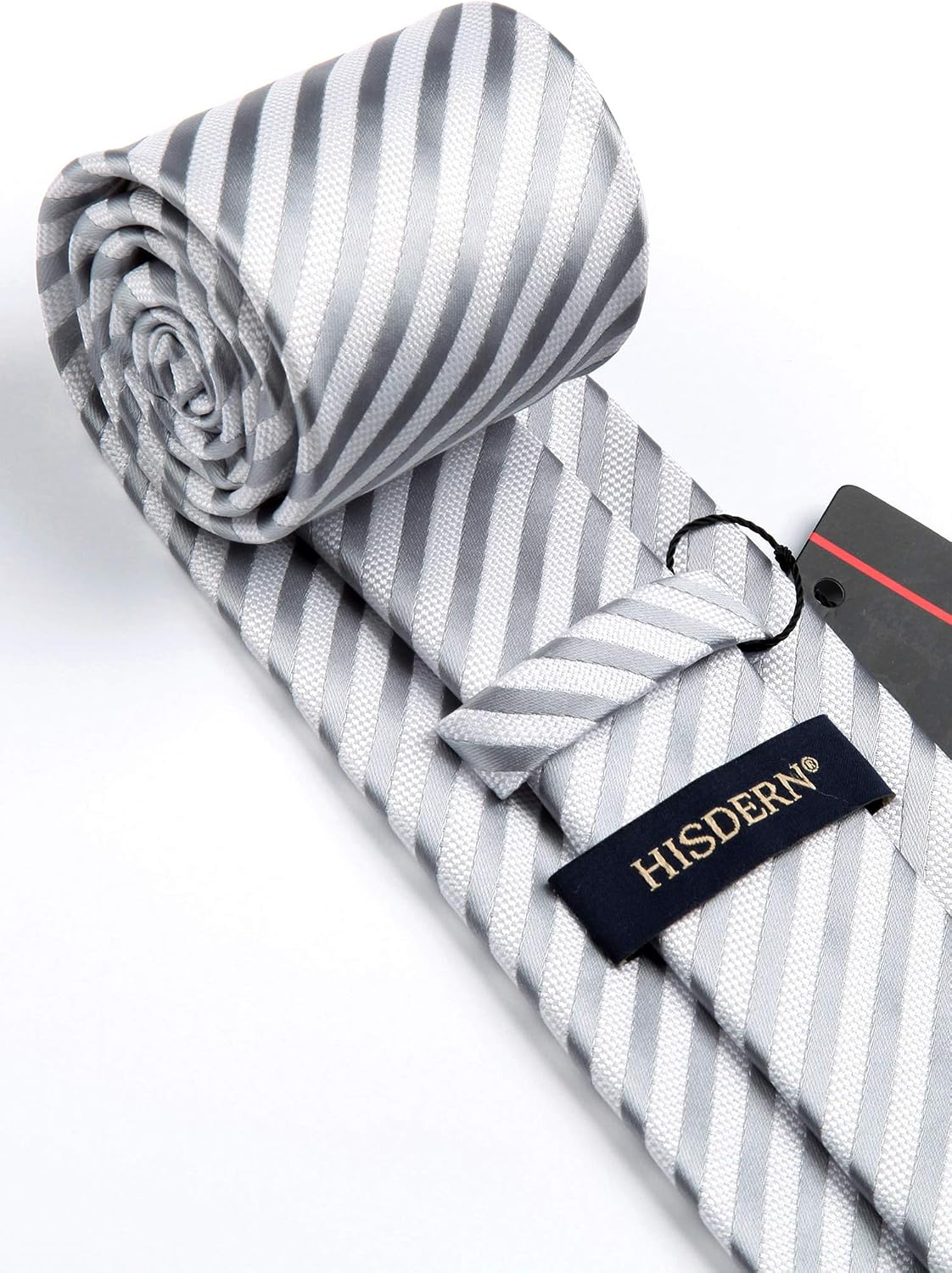  Stripe Tie Mens Ties with Pocket Square Set Classic 3.4'' Silk Formal Necktie Handkerchief for Business Wedding thumbnail