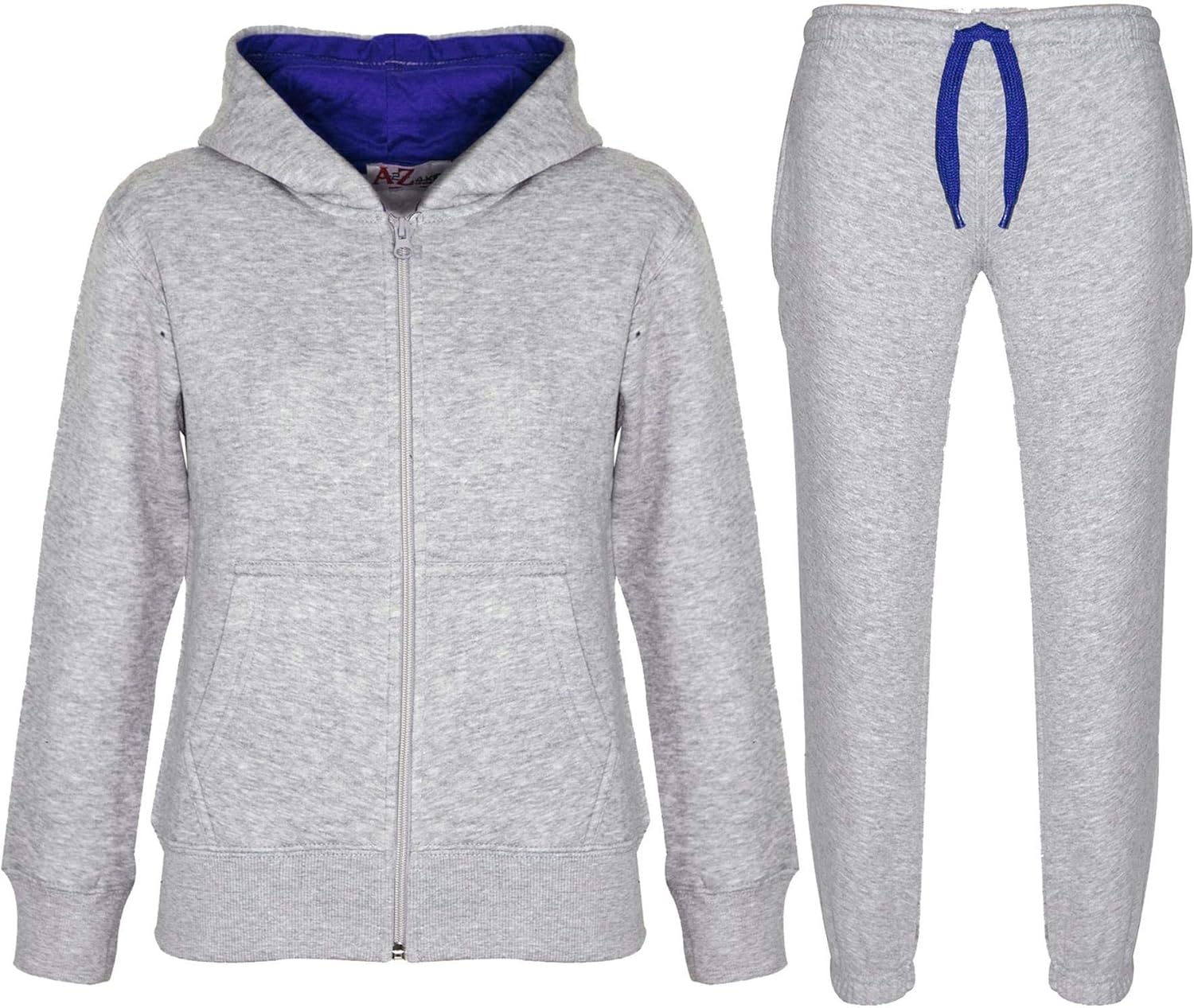 A2Z 4 Kids Girls Boys Plain Tracksuit Contrast Trim Fleece Hoodie with Joggers Jogging Sweatpants Pants Sports Outfit Set