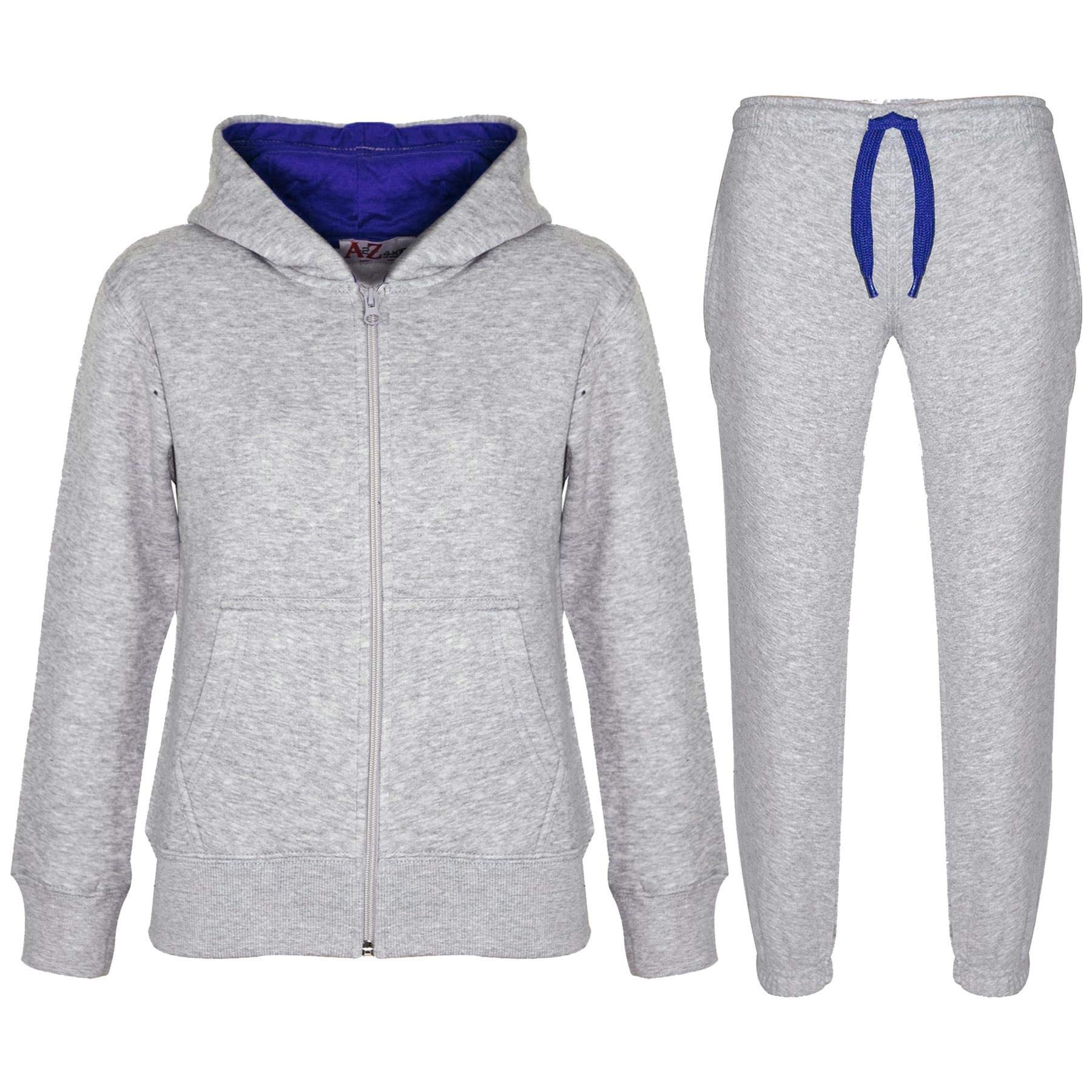 A2Z 4 Kids Plain Tracksuit Contrast - T.S Contrast Trim Grey & Royal 7-8