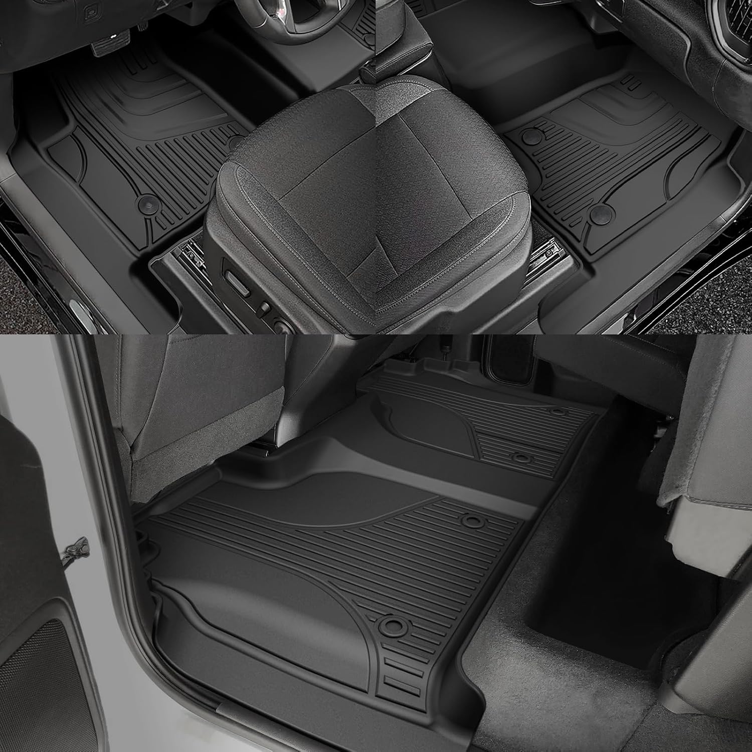 AOMSAZTO Floor Mats for 2019-2026 Chevy Silverado/GMC Sierra 1500, 2020-2026 2500HD / 3500HD - 1st and 2nd Row Liner for Chevrolet Silverado (Fit with Rear Under-Seat Storage & 1st Row Bench Seat) - Image 5