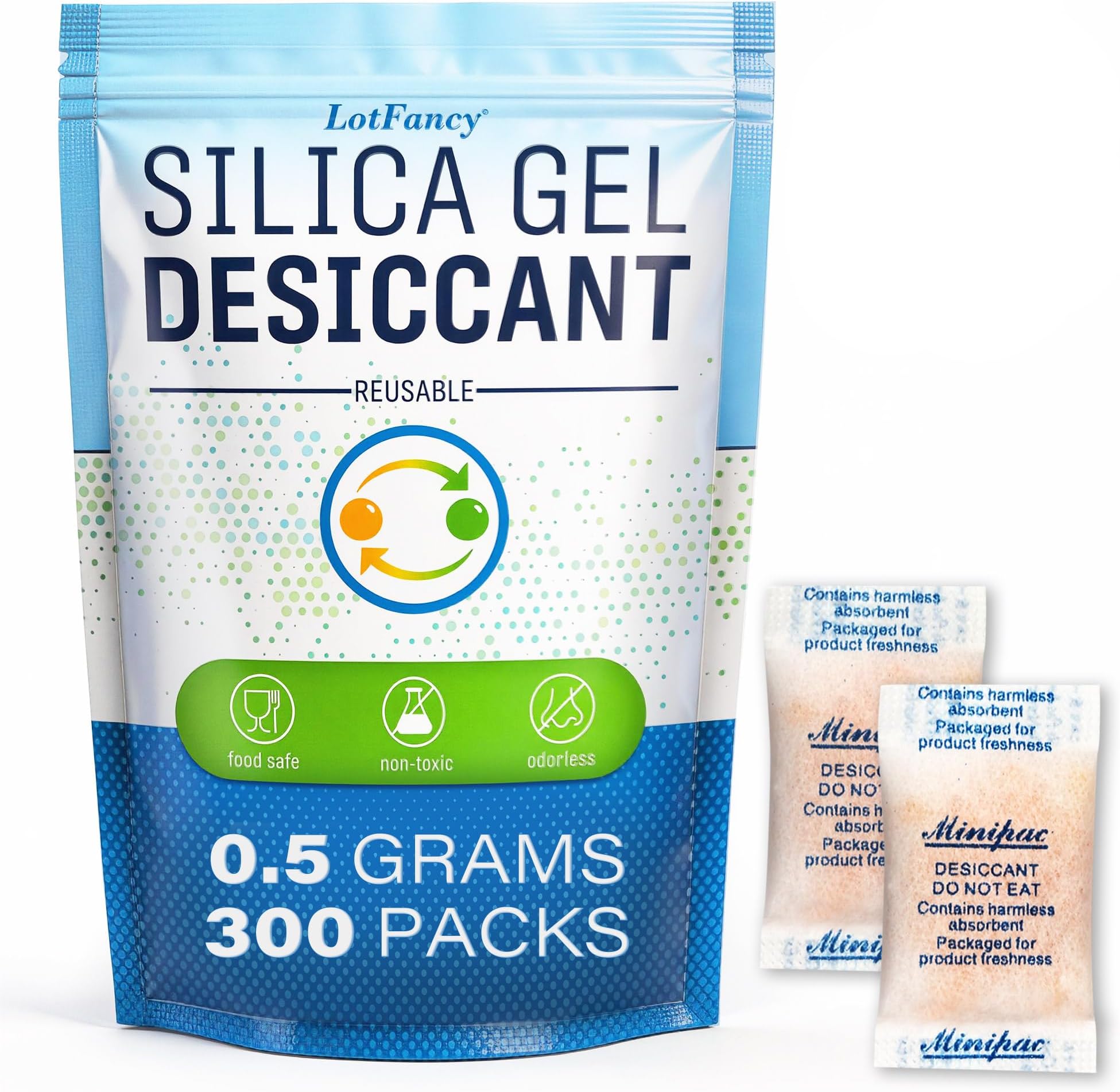 300Packs 0.5g Silica Gel Desiccant Packets Dehumidifier, Food Safe Moisture Absorber Drying Bags for Gun Storage, Document Storage Unscented
