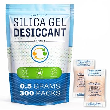 LotFancy Silica Gel Packets 0.5g 300 Pack, Color Indicating Desiccant Bags | Food Safe Silica Gel Packs, Small Moisture Absorber for Spice Jars, Seed Storage, Jewelry, Electronics & Small Containers