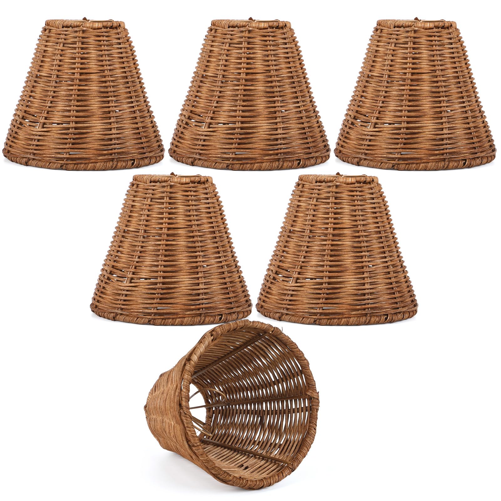 Photo 1 of Kittmip Set of 6 Rattan Lamp Shade Natural Rattan Clip-on Chandelier Lampshade Mini Handmade Woven Vintage Boho Farmhouse Wicker Table Light Cover for Candle Bulb (Round)