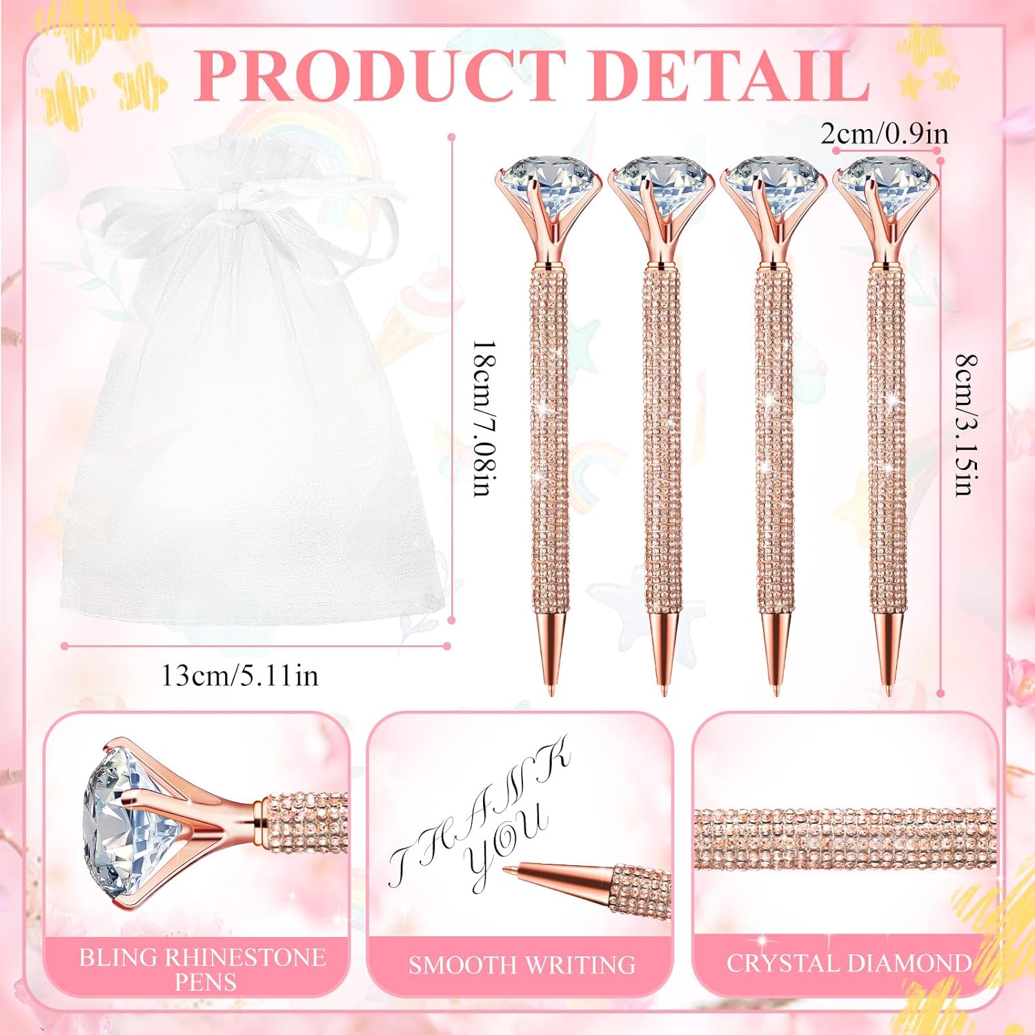 Qilery 12 Set Bridal Shower Pens Diamond Pens with Diamond Keychains Wedding Crystal Ballpoint Bridal Shower Games Wedding Favors for Women Girls Gift Party Supply(Gold)