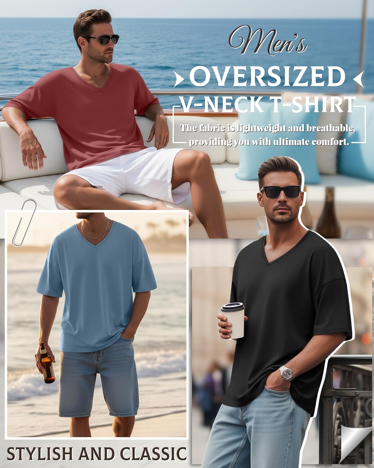 3 Pack Men's Oversized T-Shirts Baggy Short Sleeve Shirts V Neck Loose Fit Summer Basic Tees Casual Workout Tops - Image 2
