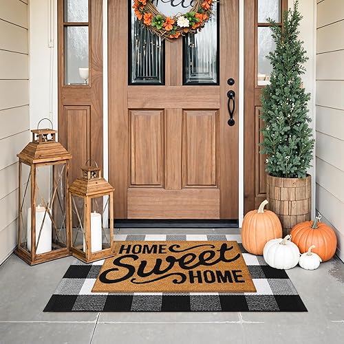 Vista 145 de Tapete Kimode de algodón, a cuadros, color negro y blanco, lavable, para porche, entrada, cocina