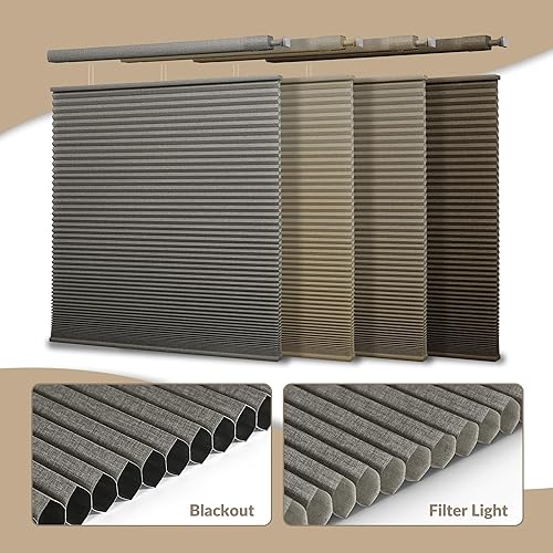 Miniatura 6 de Boolegon Persianas celulares sin herramientas, sin taladro, de arriba hacia abajo, con textura de lino, persianas opacas para ventanas interiores,