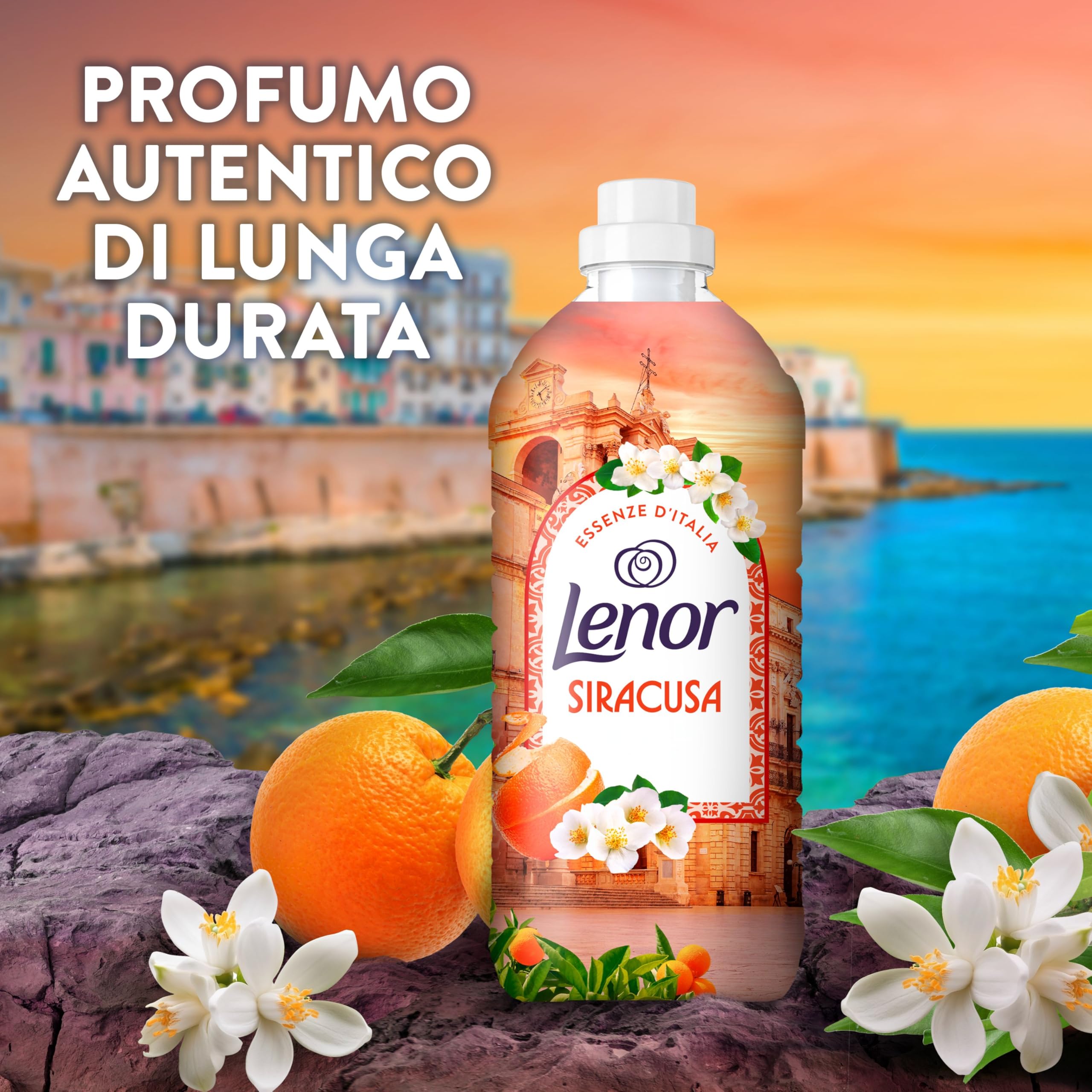 Lenor Ammorbidente Lavatrice Concentrato Essenze d’Italia, 216 Lavaggi (8x25), Siracusa, Note Di Arancia e Zagara, Profumo autentico di lunga durata