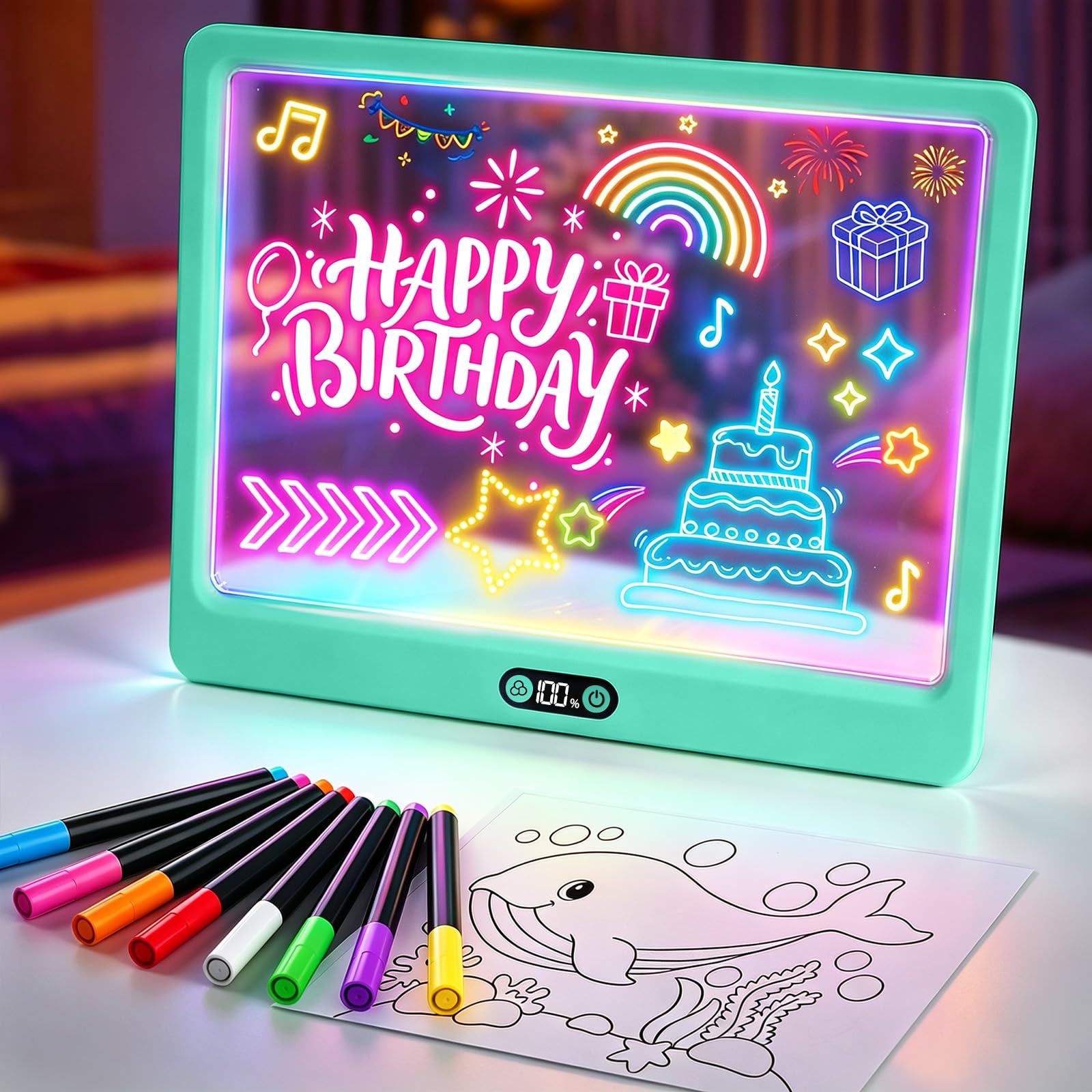 TiMOVO 16" LED Drawing Board Birthday Gifts for Kids/Girls/Teens -Cyan-Blue