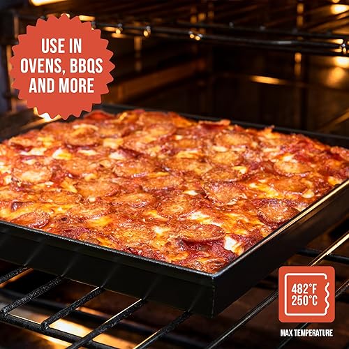 Miniatura 6 de Chef Pomodoro Sicilian Deep Dish - Sartén cuadrada para pizza, 13.2 x 13.2 x 1.5 pulgadas, aluminio antiadherente, corteza focaccia, utensilios de