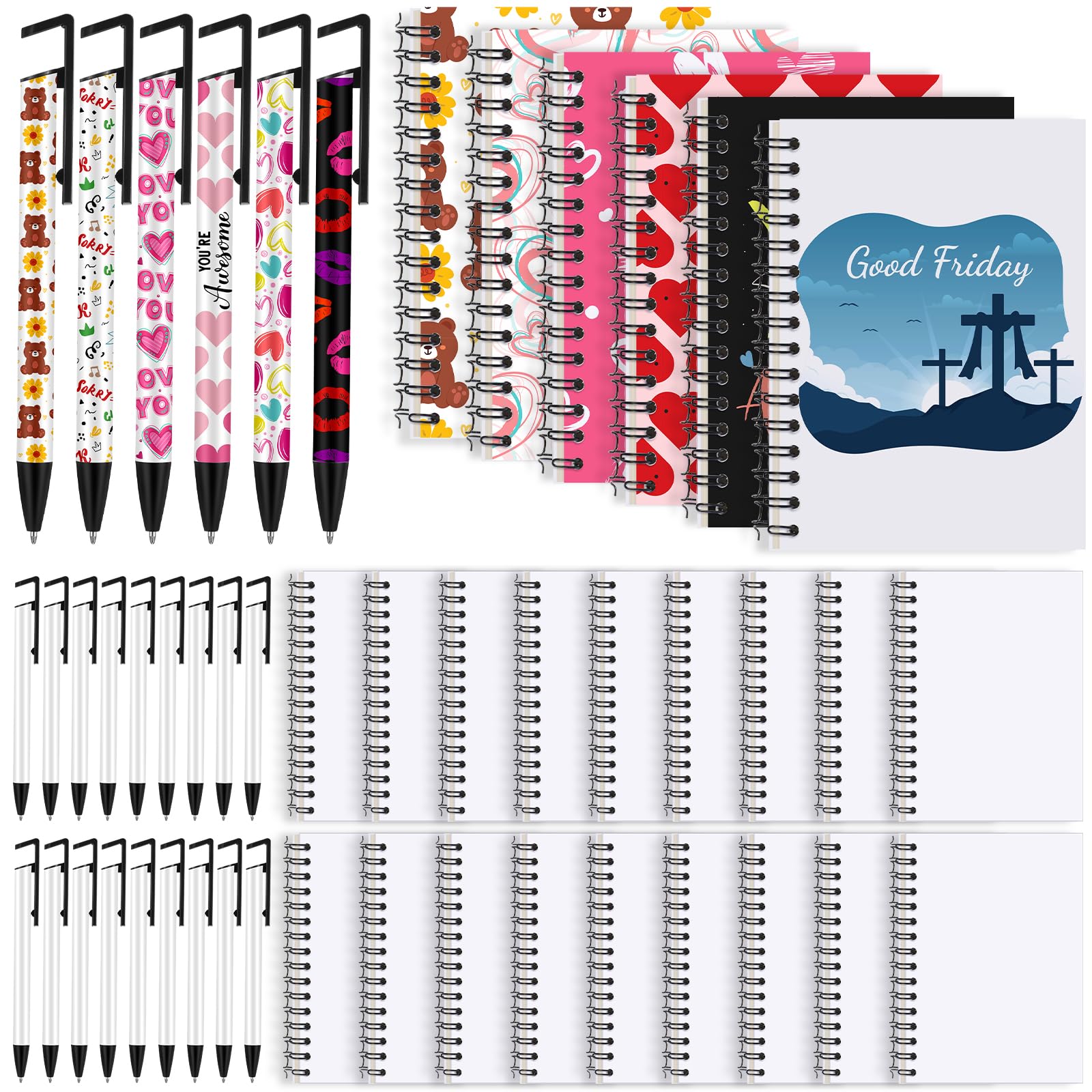 Spakon 48 Piezas Juego de Cuaderno y Bolígrafos de Sublimación A6 Línea Cuadernos en Espiral en Blanco con Bolígrafos de Sublimación DIY a Granel para Suministros de Escritura de Oficina Regalos