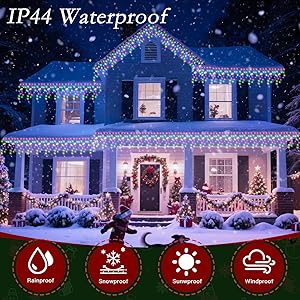Soagrc 32FT Icicle Lights Outdoor, 396 LED Bright Multicolor Christmas Lights with 8 Modes, Timer, Waterproof, Easy to Install Holiday Decor for Home, Patio, Roof
