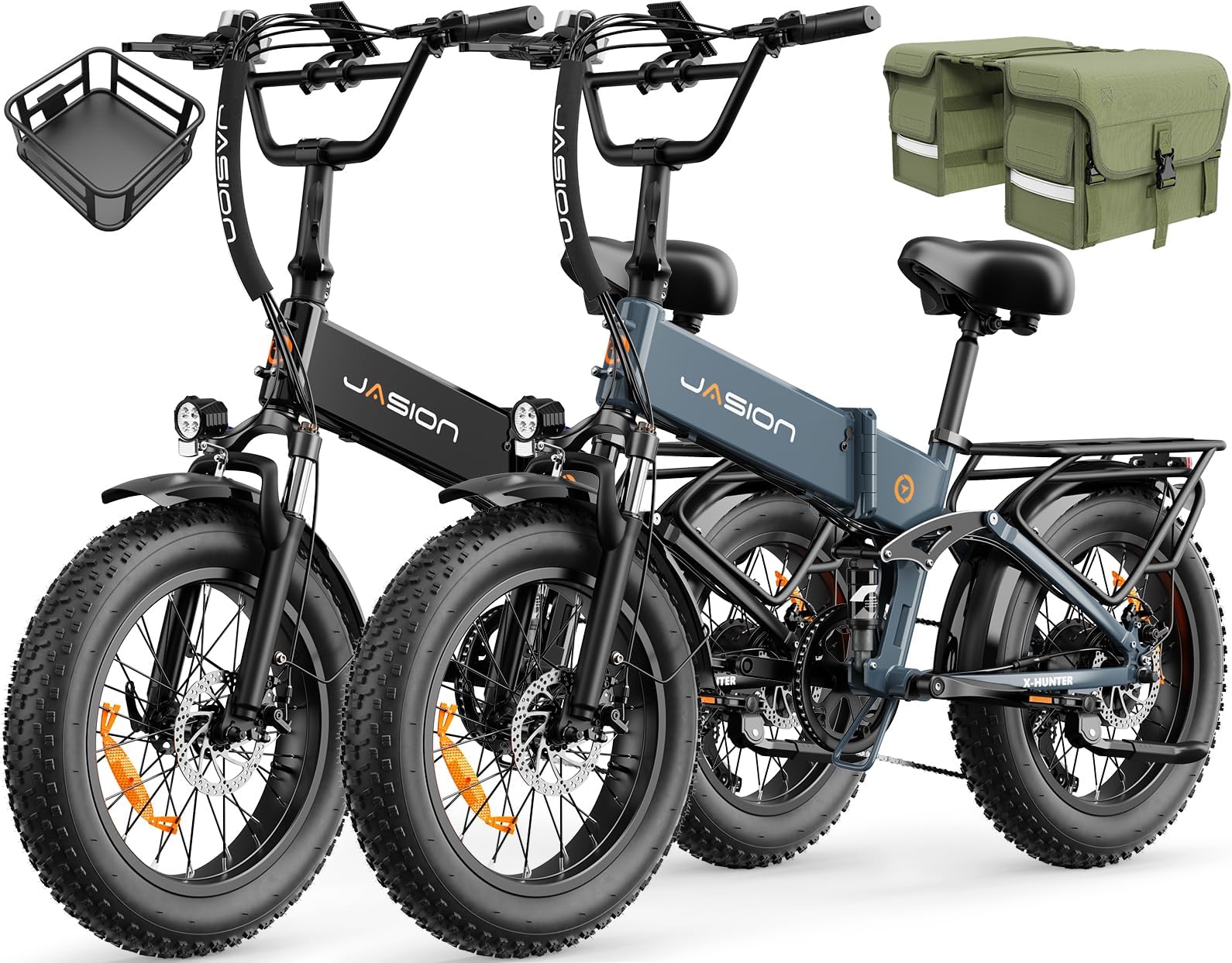 Jasion X Hunter/PRO Electric Bike for Adults,1800W/1400W Peak 20''Fat Tire Foldable Ebike,Folding E Bike Up to 80/70 Miles Range,720/624WH Removable Battery,30 MPH E Bike,Certified by UL2849