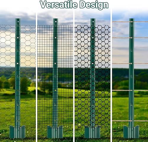 Miniatura 5 de Postes de valla de 3 pies  8 unidades, poste de valla de metal resistente, poste sin excavar en U para granja, jardín, huerto y valla de alambre al