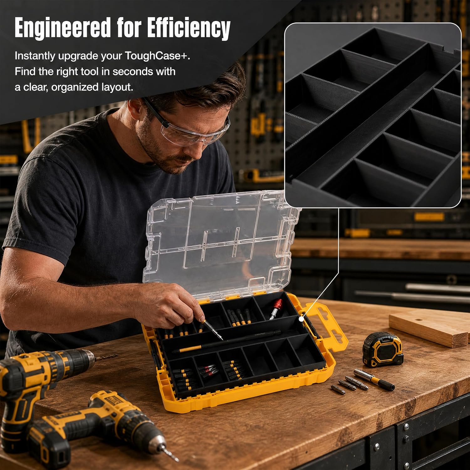 Organizer Impact Bit Holder Insert for DEWALT Medium ToughCase DWAN2190, 10+1Long Compartments, Organized and Efficient, Ergonomic Dimension Grid, Liner Only, 3D Printed PETG Parts, Screwdriver Lining