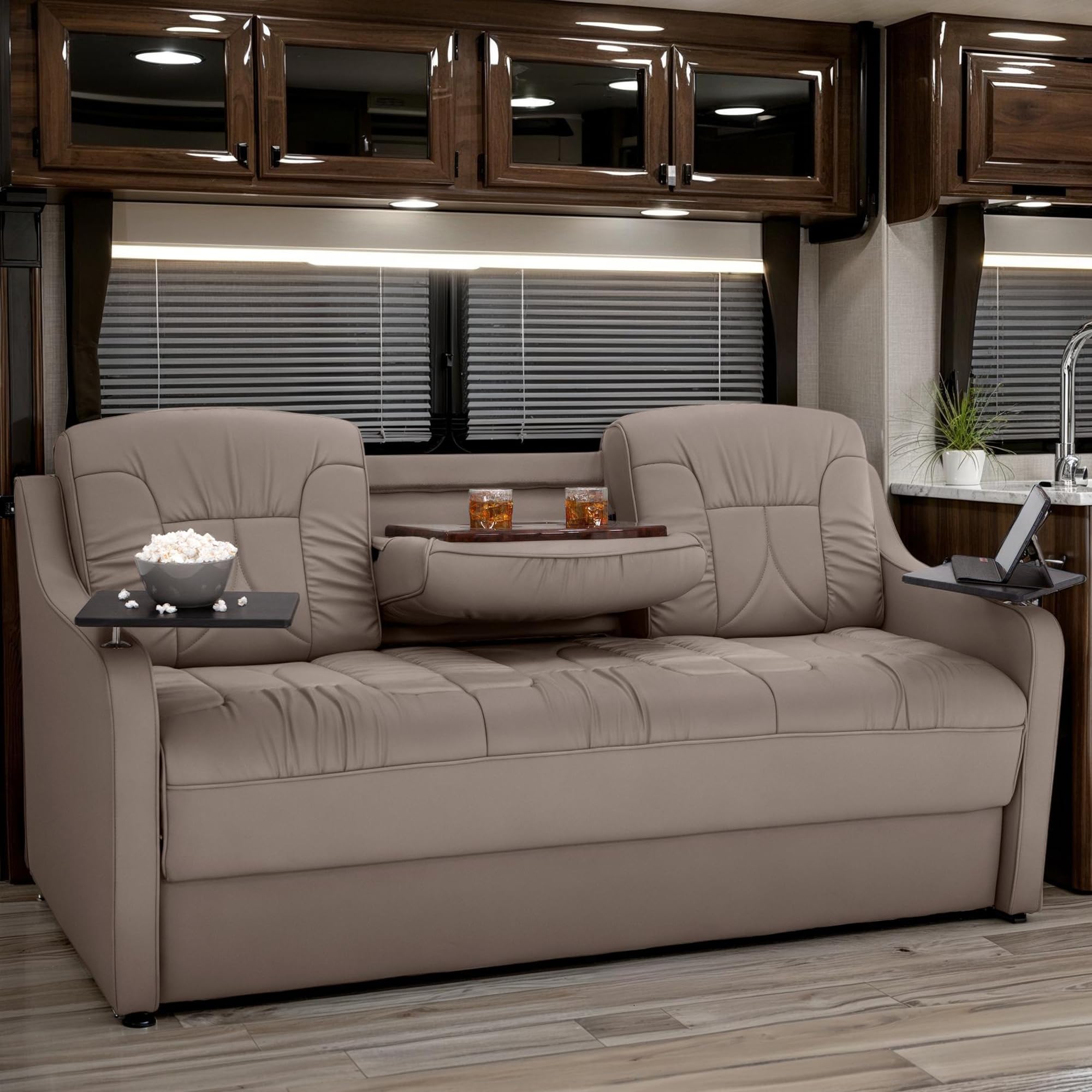 Qualitex De Leon Console DX RV Sofa Bed, 72" Wide, Ultimate Leather, Light Antelope