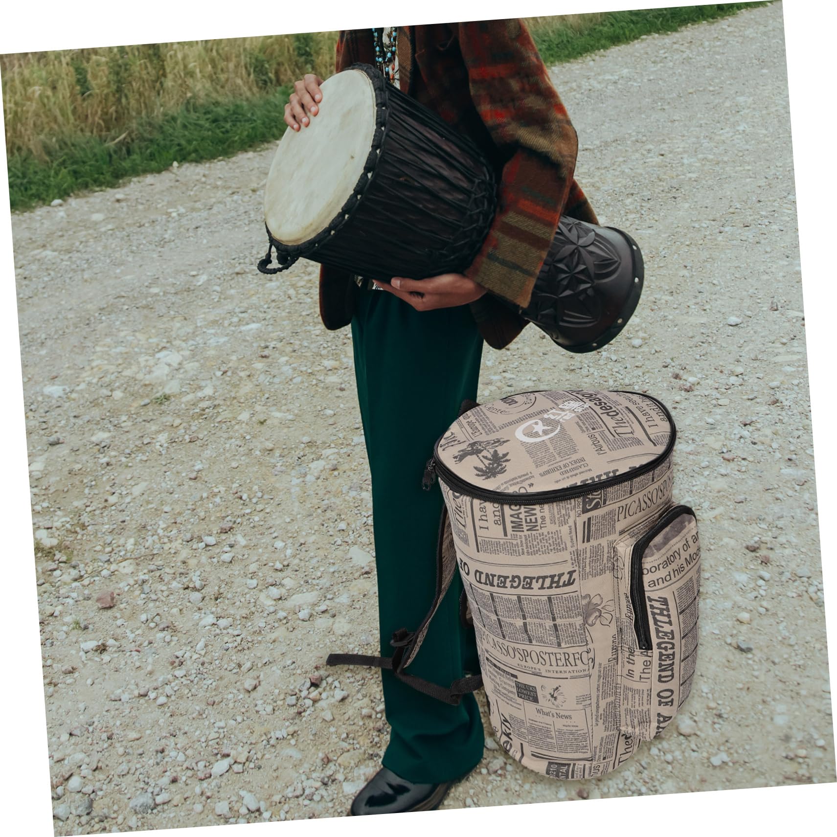 BESTonZON Afrikanischer Trommelkoffer - Afrikanische Trommel Tasche - Handgefertigte Trommel Tasche - Schwamm Djembe - Brown