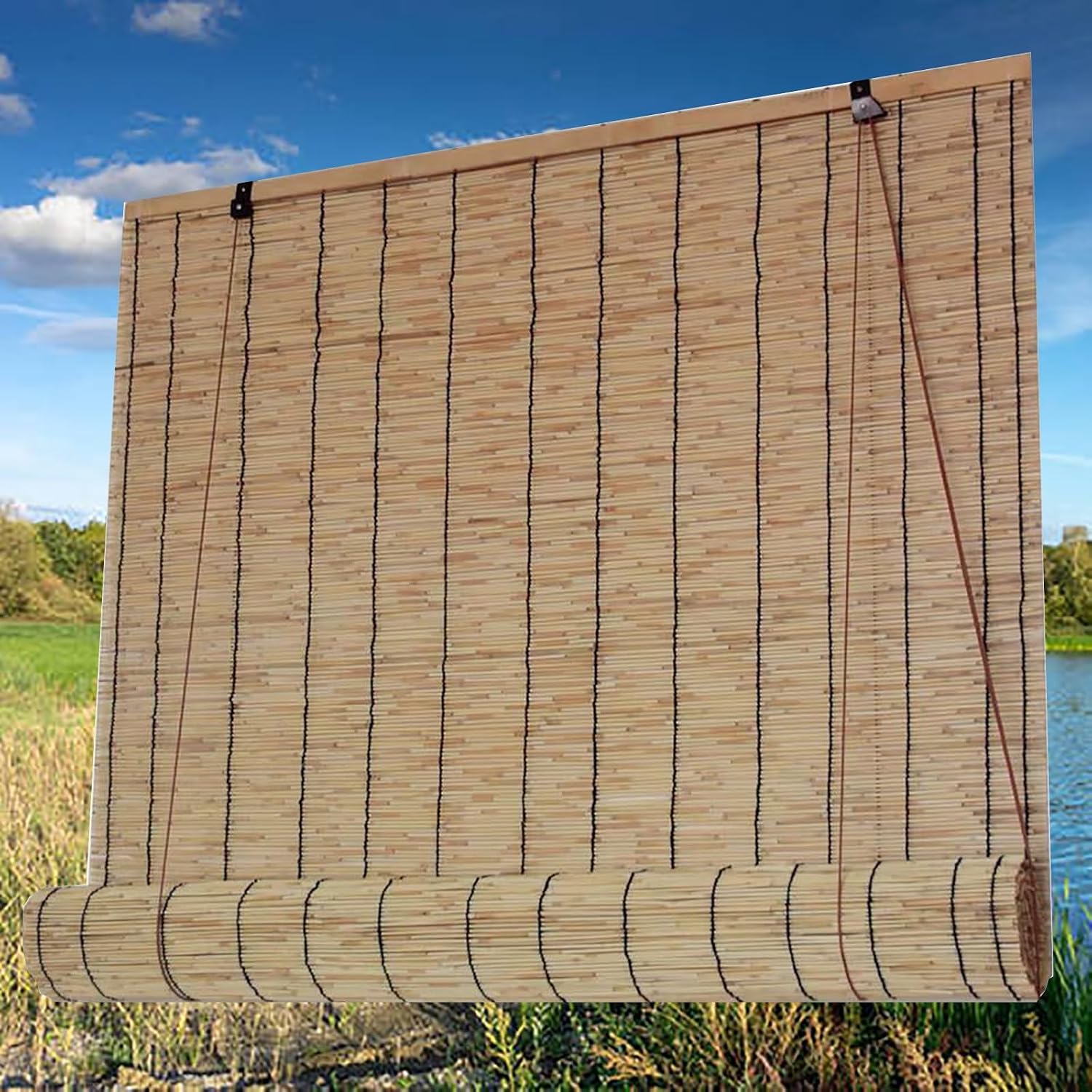 Bamboo Roll Up Shades with Roman Roller Style - Retro Outdoor Blinds ...