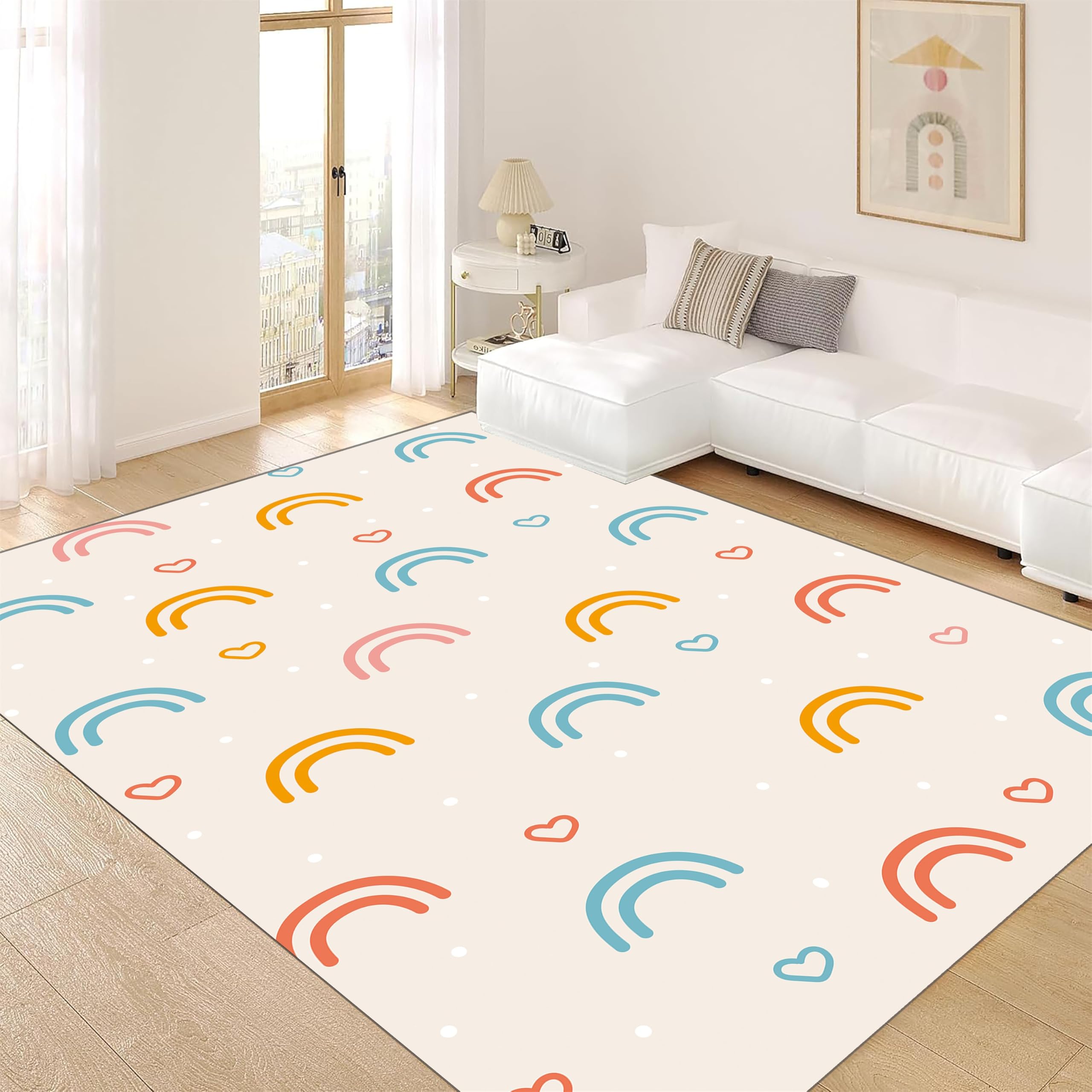 Rugsjwaizj Children's Rainbow Carpet - Girl's Bedroom Living Room Colorful Floor Mats - Soft Washable Anti-Slip Simple Lovely Love Print - Nursery