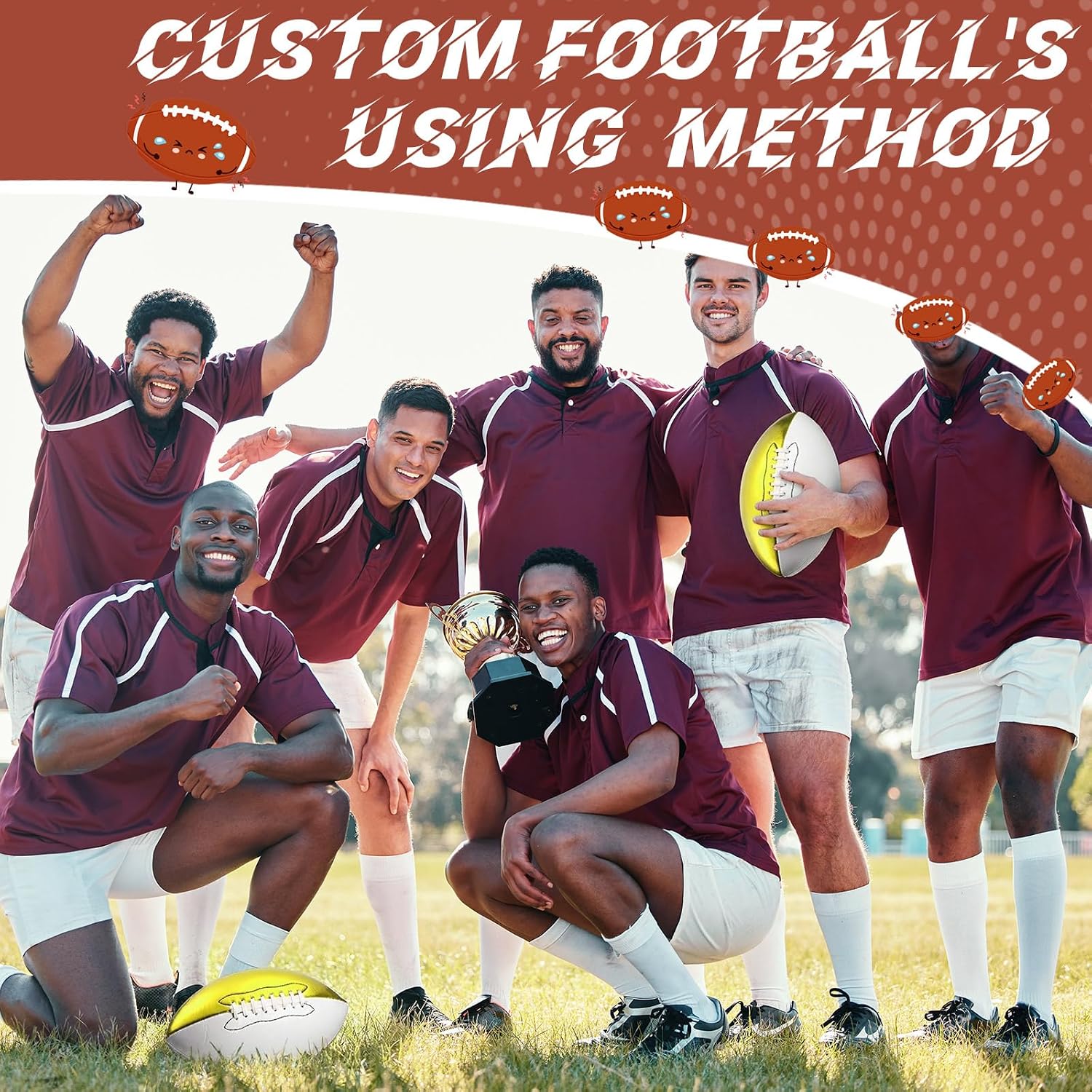 Soulchen 6 Pcs Autograph Footballs Blank White Panels Official Size Mini Autograph Football Customized Signature Team Balls Trophy for Rugby Signing, Gold