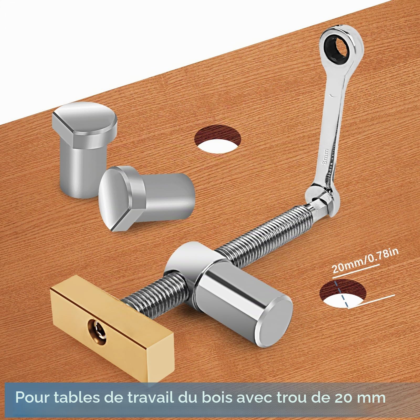 2 pièces de crochets de banc pour travail du bois, 20 mm de table de travail en bois, pince de banc de travail pour maintien en bas, clip de bureau pour travail du bois, crochet de stop de planche en