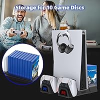 Vista 8 de NexiGo PS5 Accessories Vertical Stand with Headset Holder and AC Adapter, for PS5 Disc & Digital Editions Dual Controllers Charger, 3 Levels