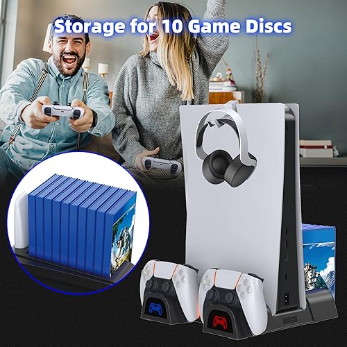 Miniatura 8 de NexiGo PS5 Accessories Vertical Stand with Headset Holder and AC Adapter, for PS5 Disc & Digital Editions Dual Controllers Charger, 3 Levels