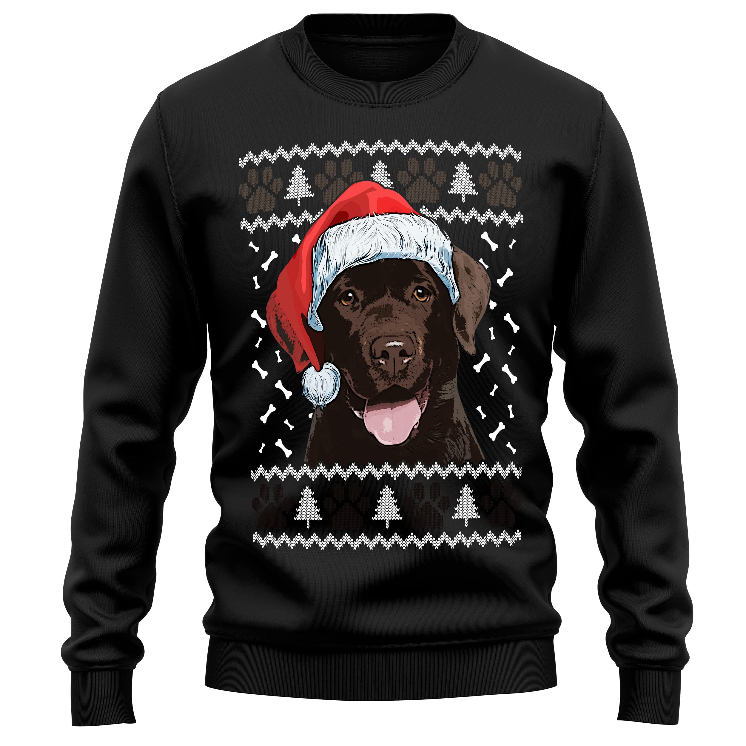 Purple Print House Chocolate Labrador Christmas Sweatshirt Adult Xmas Jumper For Lab Dog Owner Gifts Autumn Winter Puppy Walks Sweater For Him and Her, XXL, Black