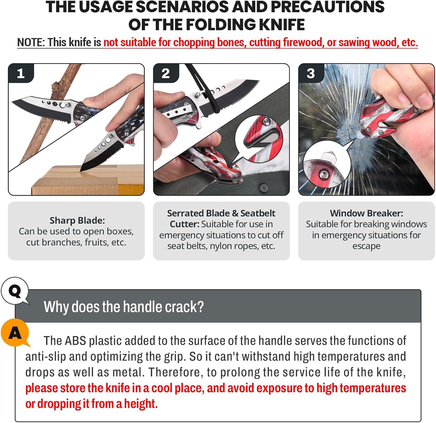 edcfans Pocket knife for Men Women, 8" Tactical Folding Knife with USA Flag, Small EDC Knives with Belt Clip, 4 In 1 Multitool Camping Knife with Liner Lock, Serrate, Glass Breaker, Seatbelt Cutter