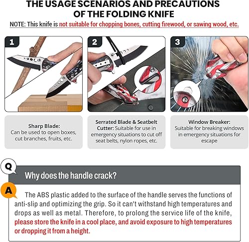 Miniatura 3 de edcfans Cuchillo de bolsillo para hombres y mujeres, cuchillo plegable táctico de 8 pulgadas con bandera de Estados Unidos, pequeños cuchillos EDC