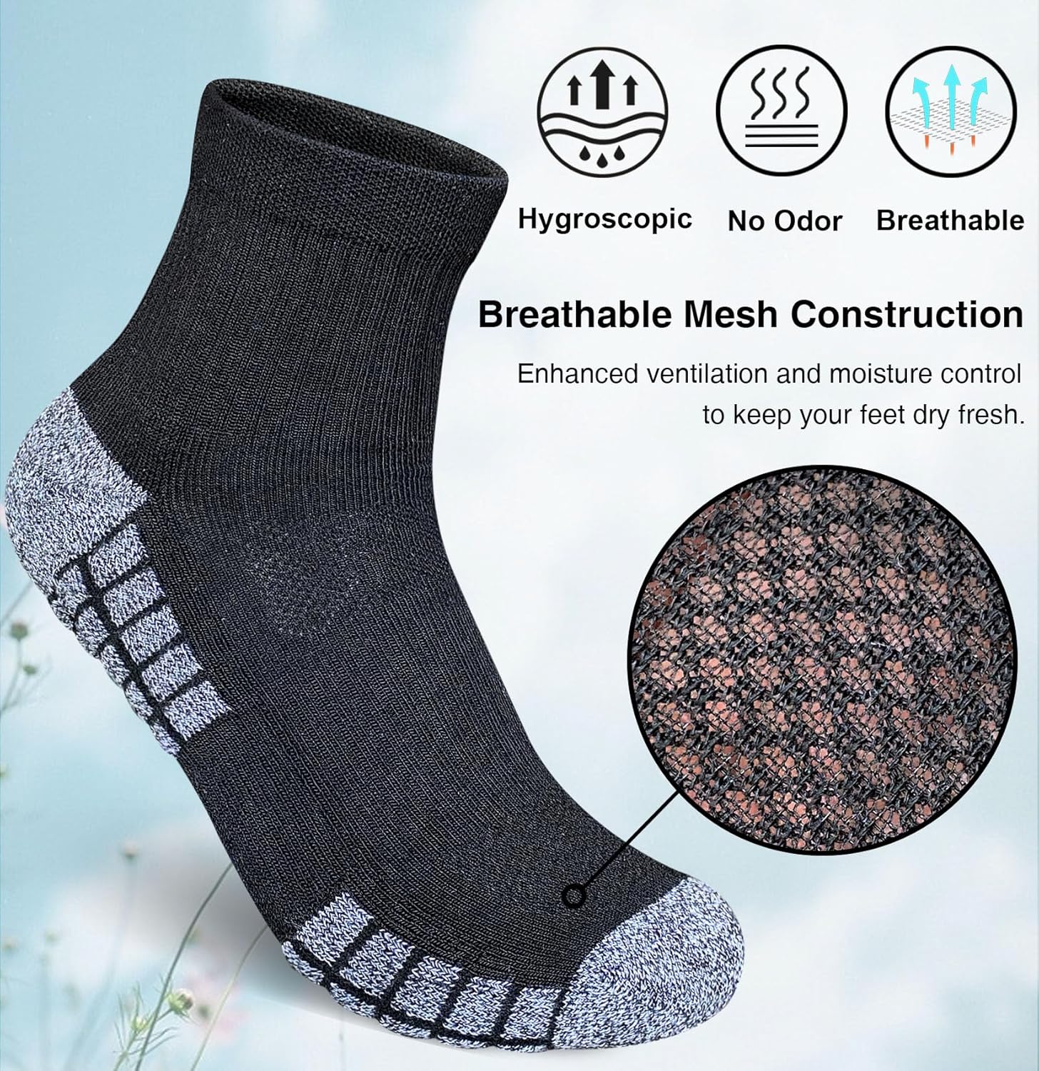 Mens Athletic Cushioned Breathable Comfort Running Quarter Socks 5 Pairs - Image 3