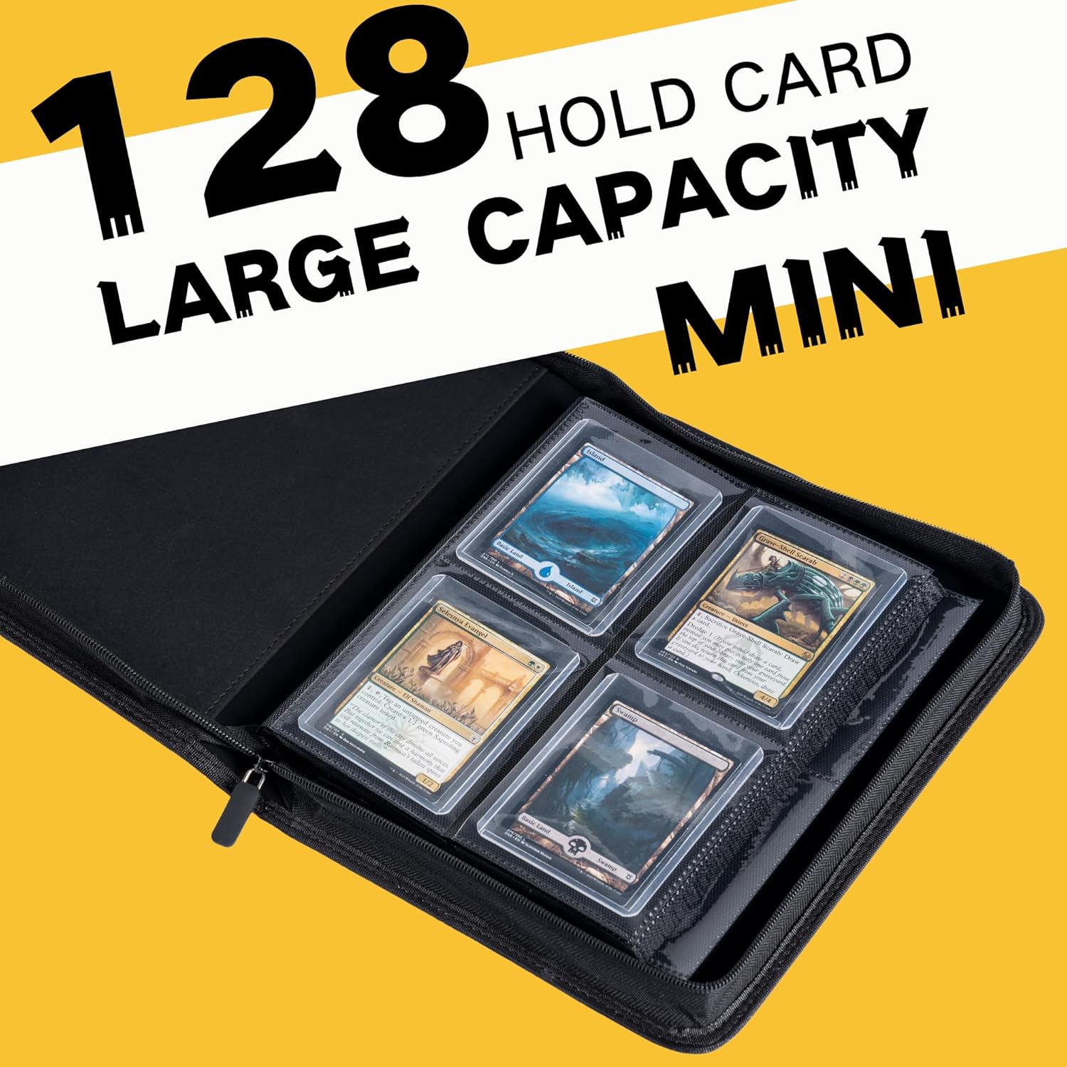 Top loader Binder, Holds 128+ Toploaders, 4 Pocket Top Loader Card Storage Case, Double-Sided Pockets for trading card in 3 x 4'' Toploaders (Grass Green)