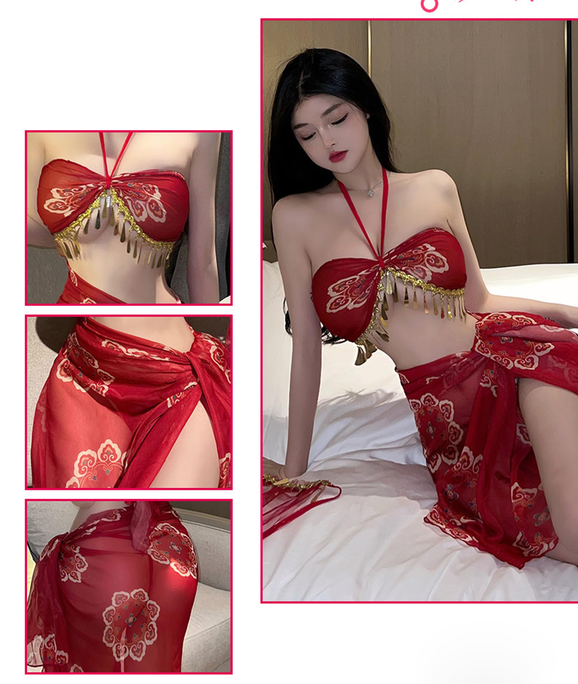 SINMIUANIME Women's Anime Cosplay Lingerie Classical Embroidered Hanfu Asian RolePlay Suit Cheongsam Dress Costumes (2322Red) - Image 2